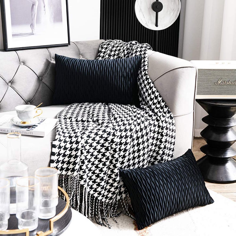 DEZENE Black Striped Decorative Pillow Covers: 2 Pack 12x20 Inch Original Velvet Rectangular Throw Pillow Cases for Farmhouse Couch - Image 3